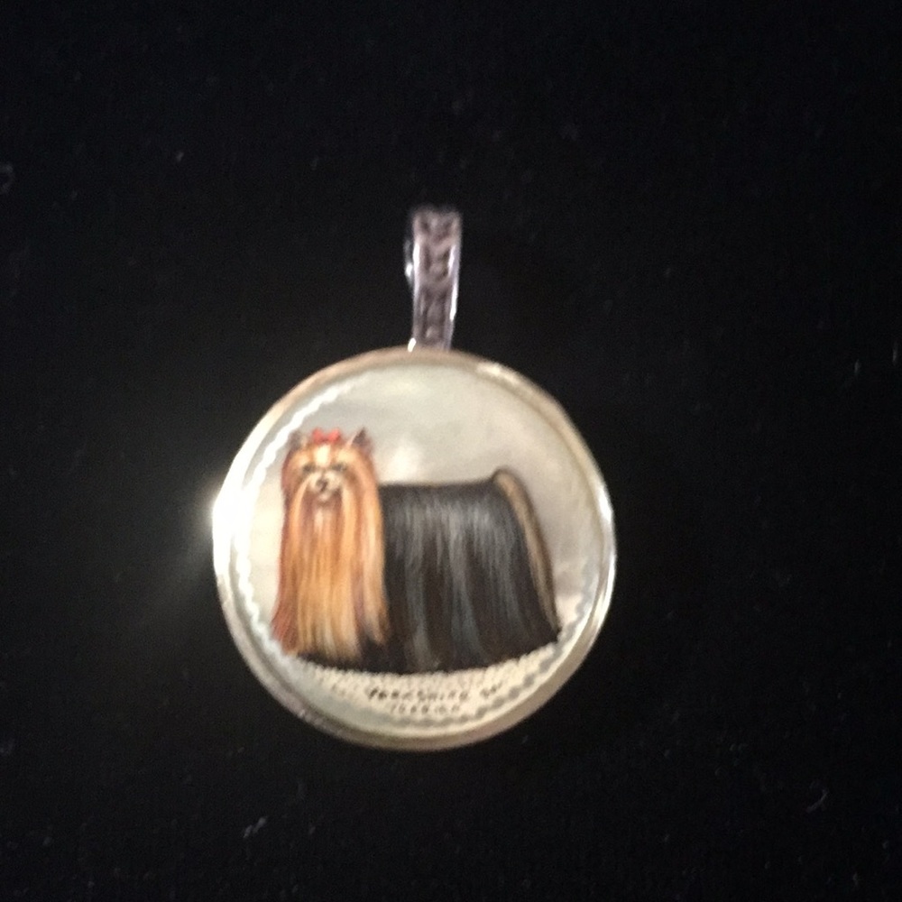 Hand painted SS Yorkie Terr. MOP Pendant